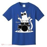 Funny Cat Wearing Sunglasses Playing Drums Kids T-Shirt thumb 0