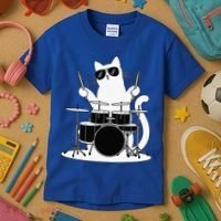 Funny Cat Wearing Sunglasses Playing Drums Kids T-Shirt thumb 3