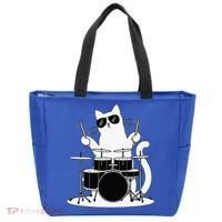 Funny Cat Wearing Sunglasses Playing Drums Tote Bag thumb 0