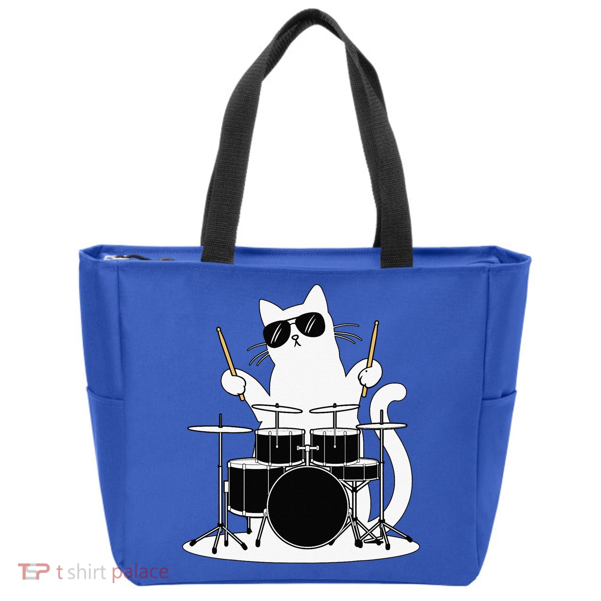 Funny Cat Wearing Sunglasses Playing Drums Tote Bag