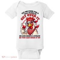 Funny Chicken Western Let Me Pour You A Glass Of Get Over It Baby Bodysuit thumb 0