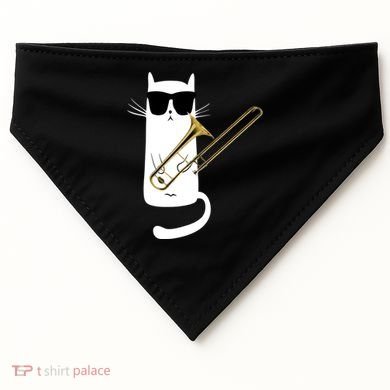 Funny Cat Wearing Sunglasses Playing Trombone USA-Made Doggie Bandana