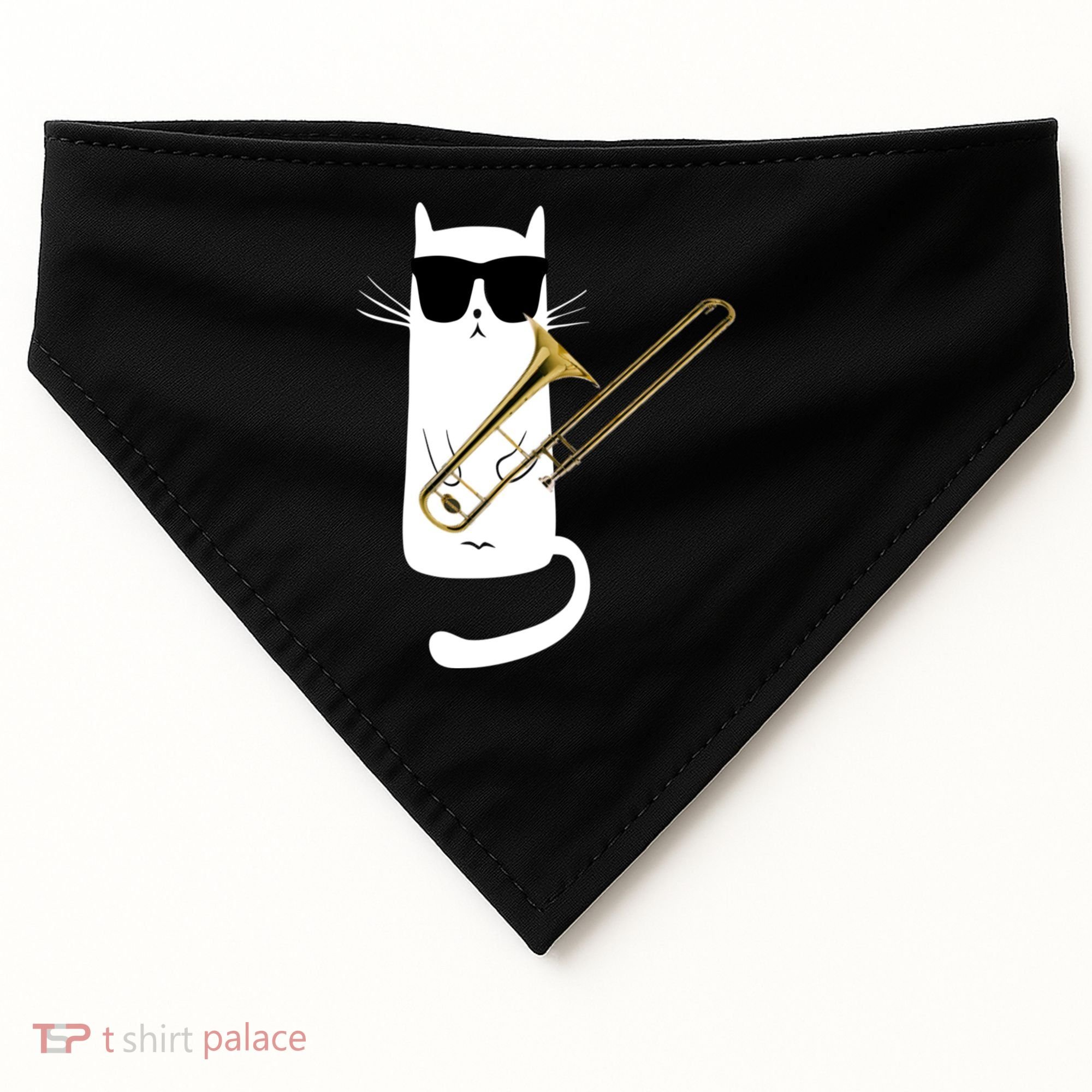 Funny Cat Wearing Sunglasses Playing Trombone USA-Made Doggie Bandana