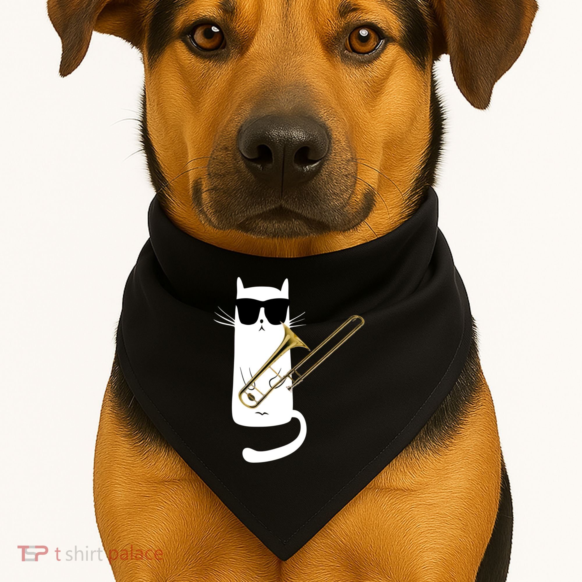 Funny Cat Wearing Sunglasses Playing Trombone USA-Made Doggie Bandana