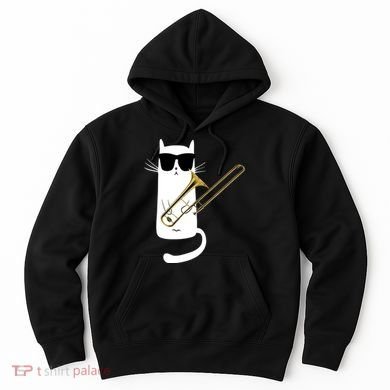 Funny Cat Wearing Sunglasses Playing Trombone Hoodie