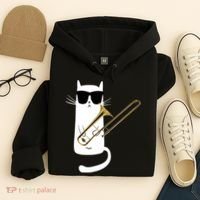 Funny Cat Wearing Sunglasses Playing Trombone Hoodie thumb 4