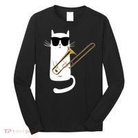 Funny Cat Wearing Sunglasses Playing Trombone Long Sleeve Shirt thumb 0