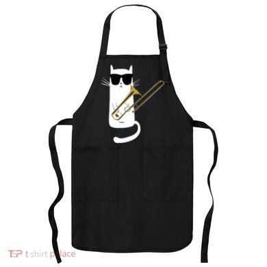 Funny Cat Wearing Sunglasses Playing Trombone Apron