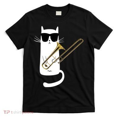 Funny Cat Wearing Sunglasses Playing Trombone T-Shirt