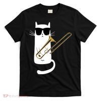 Funny Cat Wearing Sunglasses Playing Trombone T-Shirt thumb 0