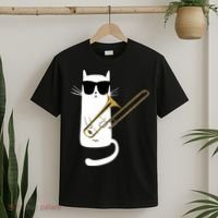 Funny Cat Wearing Sunglasses Playing Trombone T-Shirt thumb 2