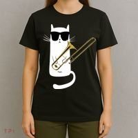 Funny Cat Wearing Sunglasses Playing Trombone T-Shirt thumb 4