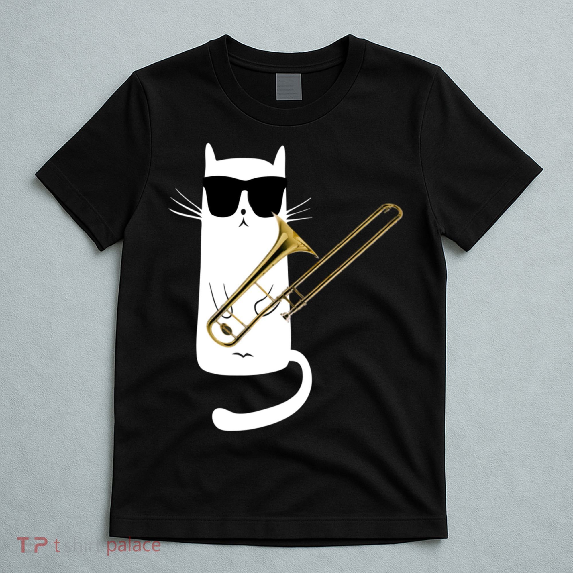 Funny Cat Wearing Sunglasses Playing Trombone T-Shirt