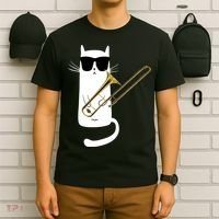 Funny Cat Wearing Sunglasses Playing Trombone T-Shirt thumb 6