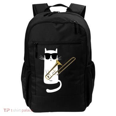 Funny Cat Wearing Sunglasses Playing Trombone Backpack