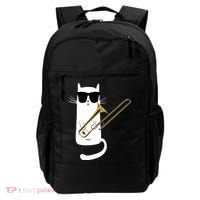 Funny Cat Wearing Sunglasses Playing Trombone Backpack thumb 0