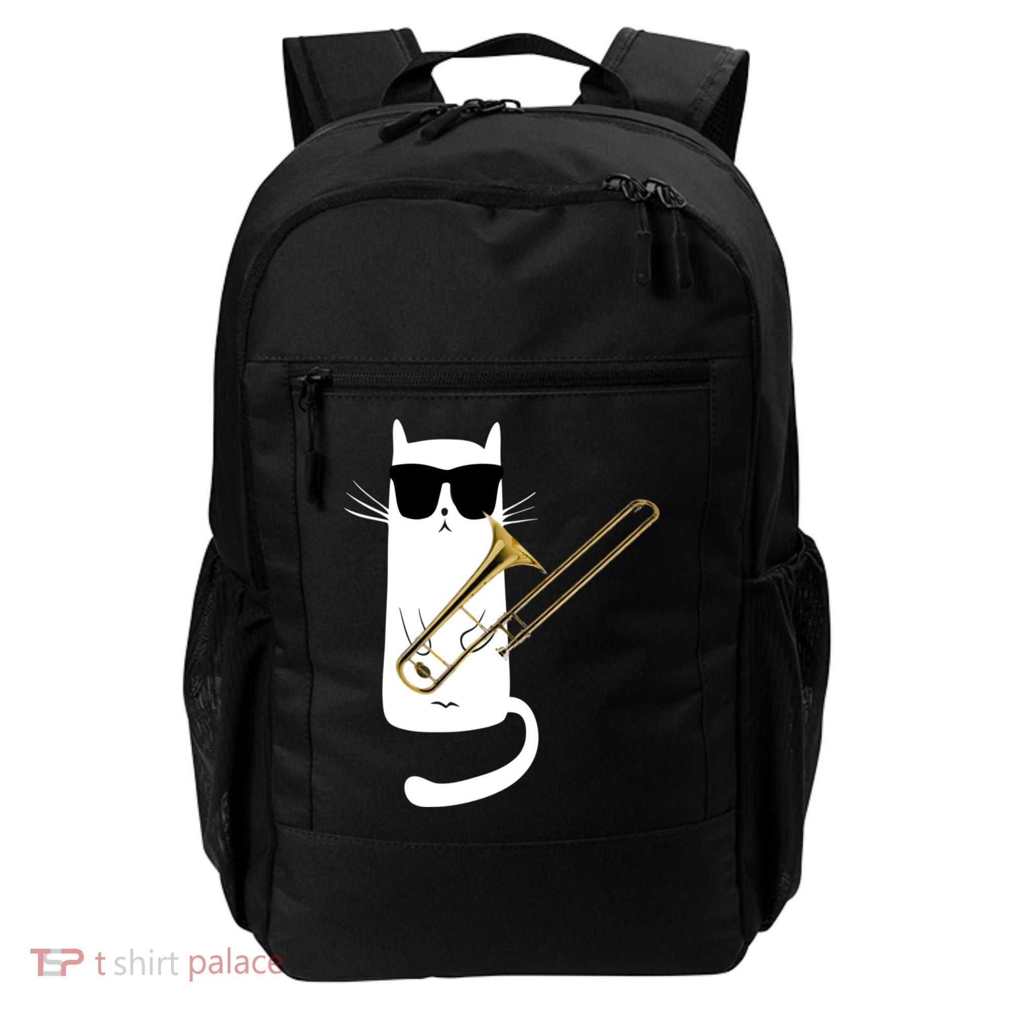 Funny Cat Wearing Sunglasses Playing Trombone Backpack