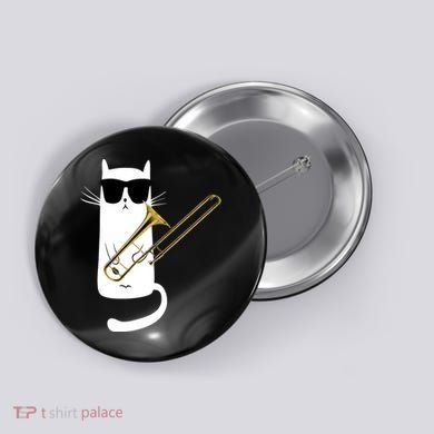 Funny Cat Wearing Sunglasses Playing Trombone Button