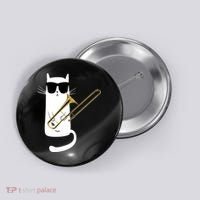 Funny Cat Wearing Sunglasses Playing Trombone Button thumb 0