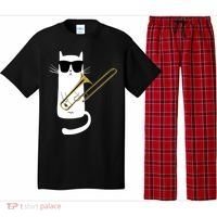 Funny Cat Wearing Sunglasses Playing Trombone Pajama Set thumb 0