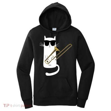Funny Cat Wearing Sunglasses Playing Trombone Women's Hoodie