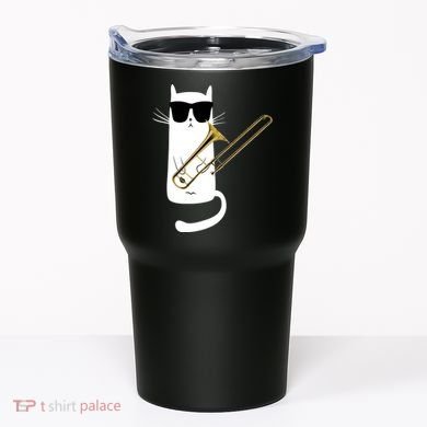 Funny Cat Wearing Sunglasses Playing Trombone Tumbler