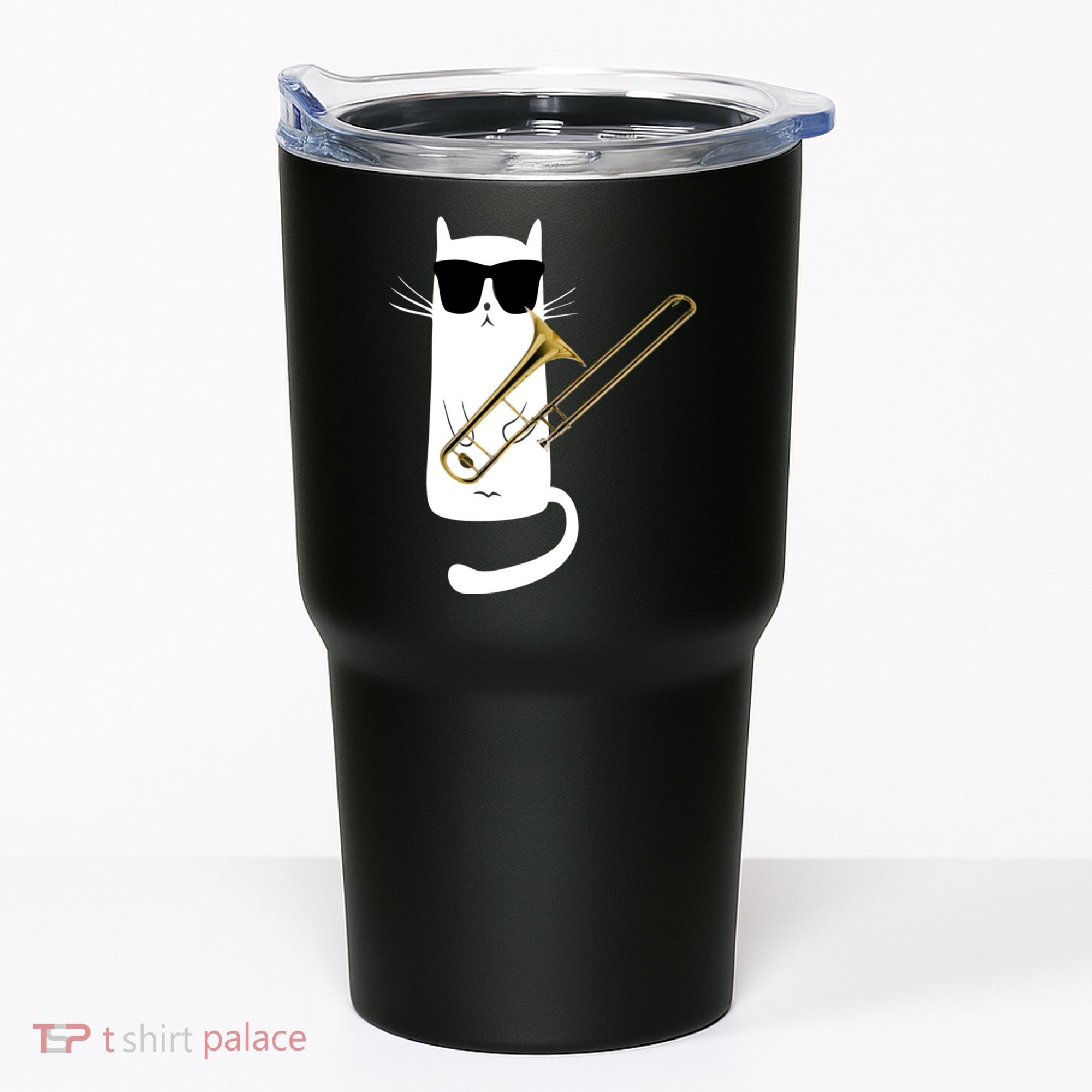 Funny Cat Wearing Sunglasses Playing Trombone Tumbler