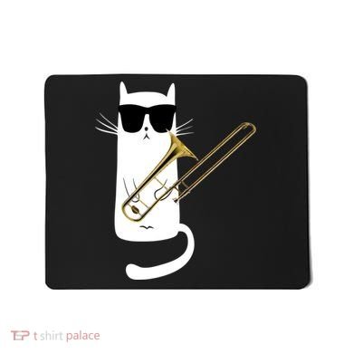 Funny Cat Wearing Sunglasses Playing Trombone Mousepad