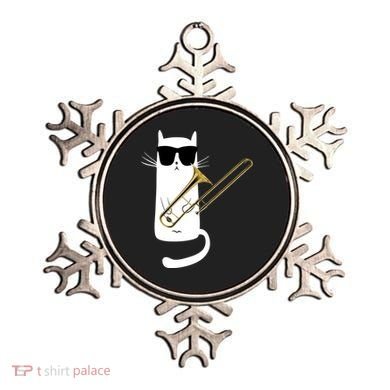 Funny Cat Wearing Sunglasses Playing Trombone Ornament