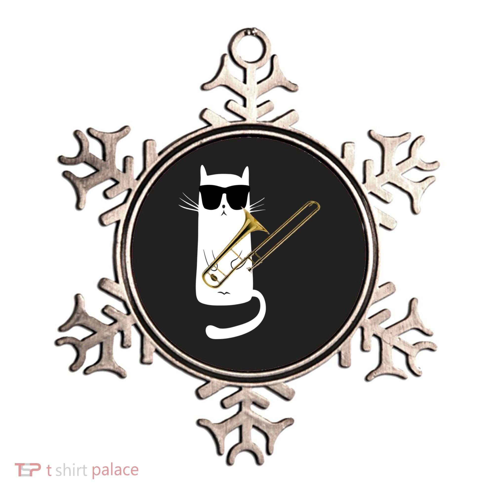 Funny Cat Wearing Sunglasses Playing Trombone Ornament