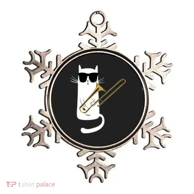 Funny Cat Wearing Sunglasses Playing Trombone Ornament