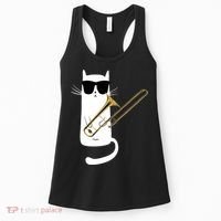 Funny Cat Wearing Sunglasses Playing Trombone Women's Tank Top thumb 0