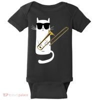 Funny Cat Wearing Sunglasses Playing Trombone Baby Bodysuit thumb 0
