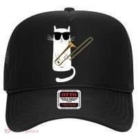 Funny Cat Wearing Sunglasses Playing Trombone Hat thumb 0