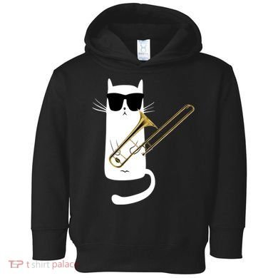Funny Cat Wearing Sunglasses Playing Trombone Toddler Hoodie