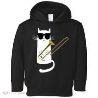 Funny Cat Wearing Sunglasses Playing Trombone Toddler Hoodie thumb 0
