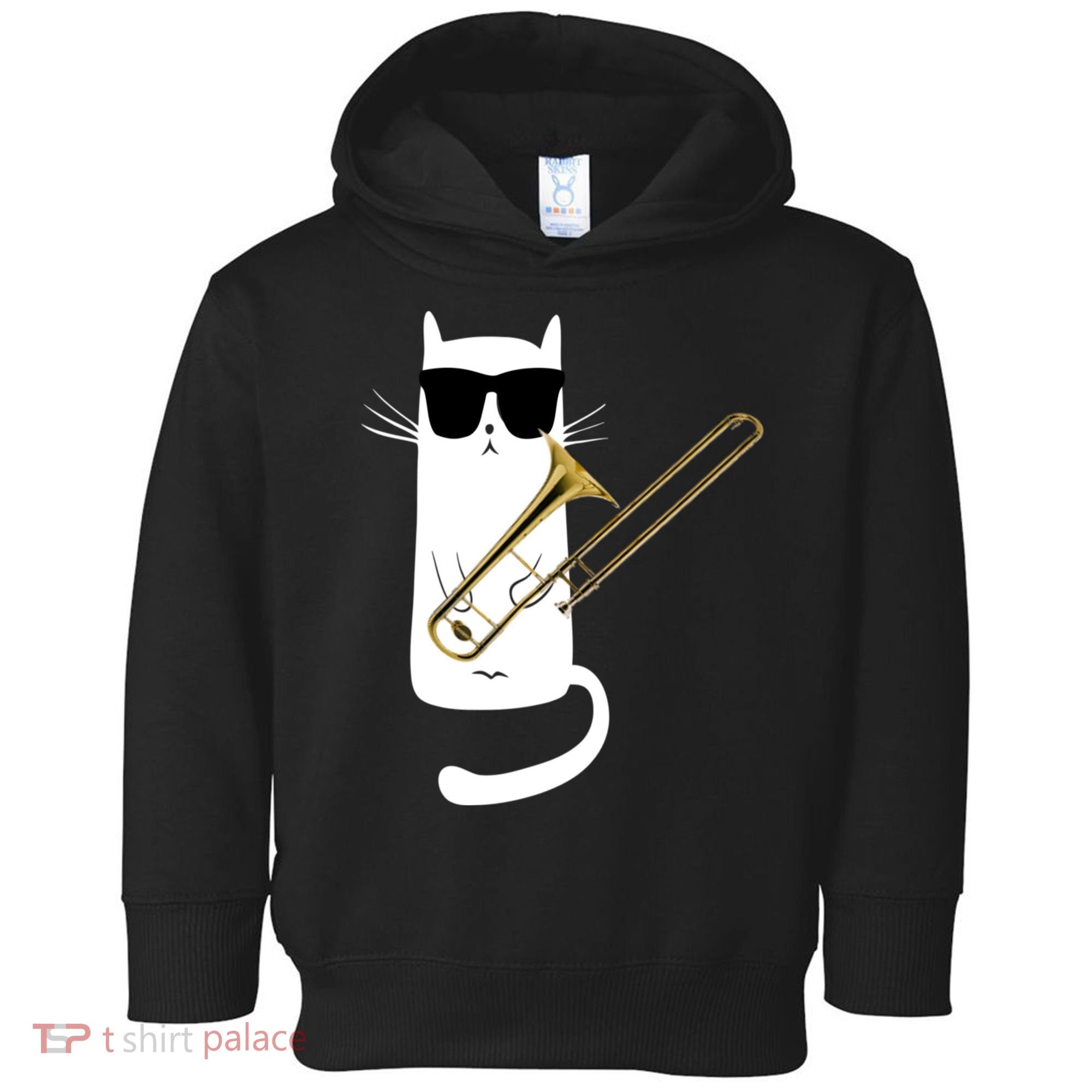 Funny Cat Wearing Sunglasses Playing Trombone Toddler Hoodie