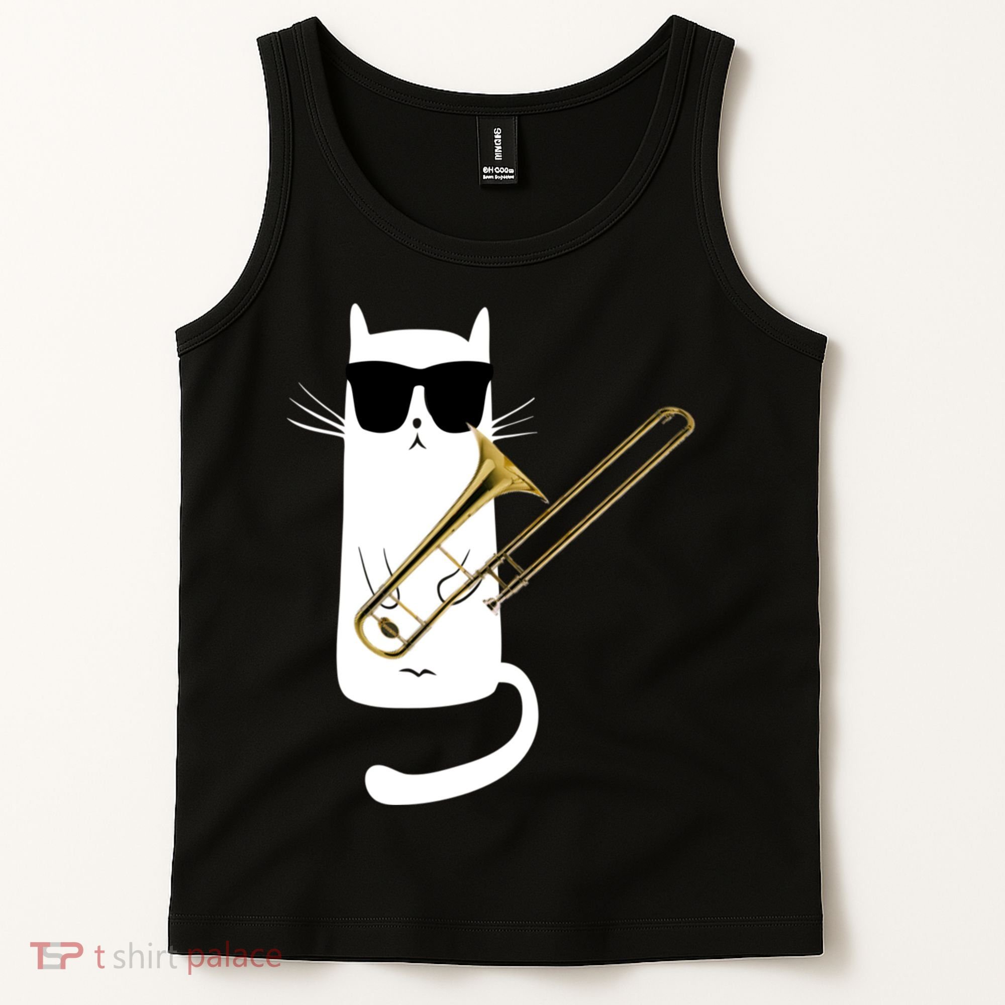 Funny Cat Wearing Sunglasses Playing Trombone Tank Top