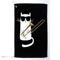Funny Cat Wearing Sunglasses Playing Trombone Golf Towel thumb 0