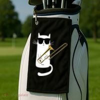 Funny Cat Wearing Sunglasses Playing Trombone Golf Towel thumb 2