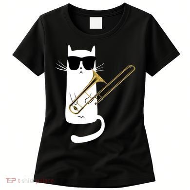 Funny Cat Wearing Sunglasses Playing Trombone Women's T-Shirt