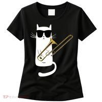 Funny Cat Wearing Sunglasses Playing Trombone Women's T-Shirt thumb 0