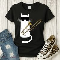 Funny Cat Wearing Sunglasses Playing Trombone Women's T-Shirt thumb 3