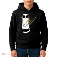 Funny Cat Wearing Sunglasses Playing Trombone Kids Hoodie thumb 4
