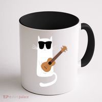 Funny Cat Wearing Sunglasses Playing Ukulele Coffee Mug thumb 1