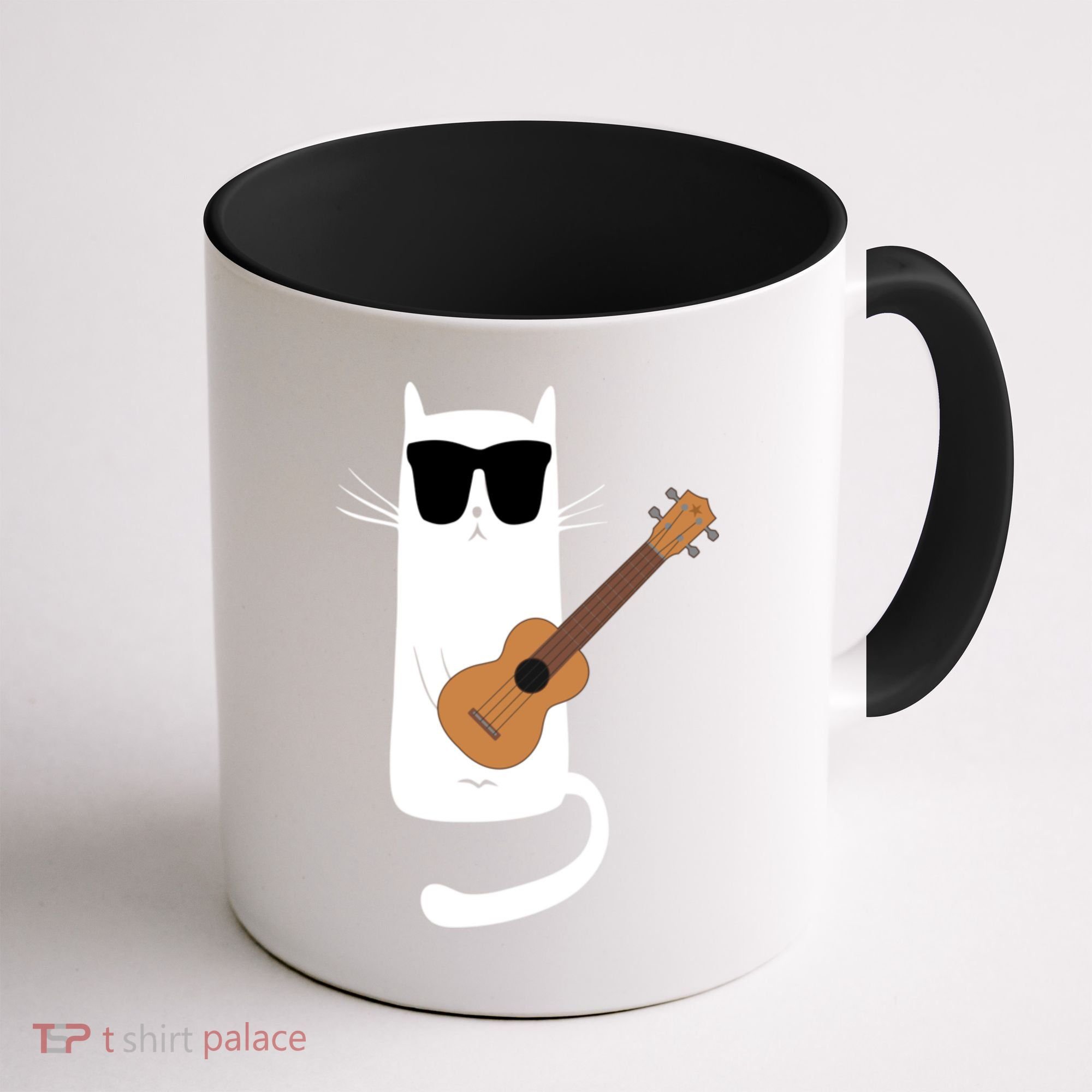 Funny Cat Wearing Sunglasses Playing Ukulele Coffee Mug