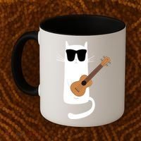 Funny Cat Wearing Sunglasses Playing Ukulele Coffee Mug thumb 2