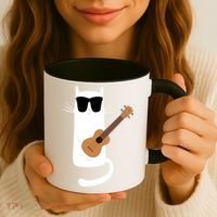 Funny Cat Wearing Sunglasses Playing Ukulele Coffee Mug thumb 3