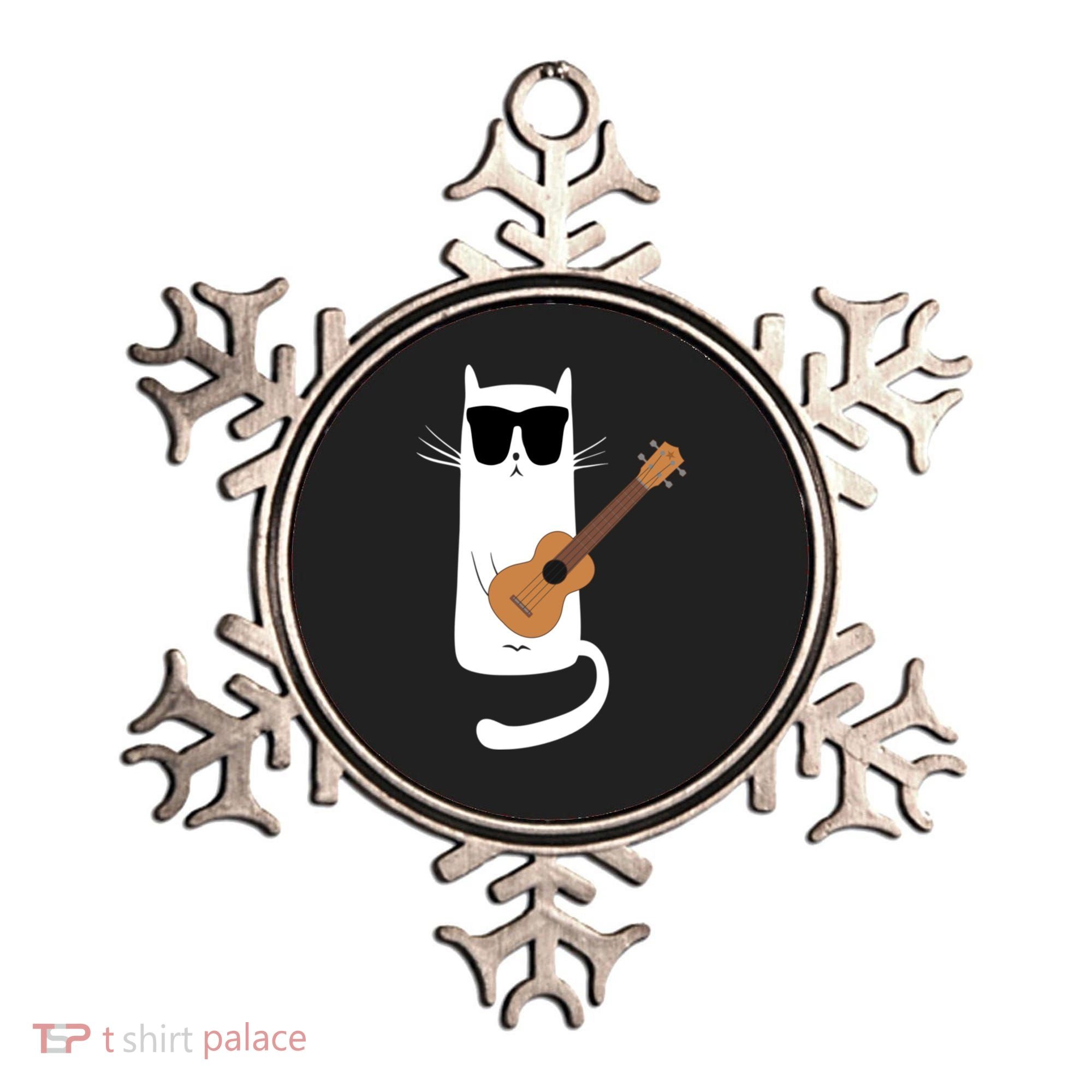 Funny Cat Wearing Sunglasses Playing Ukulele Ornament