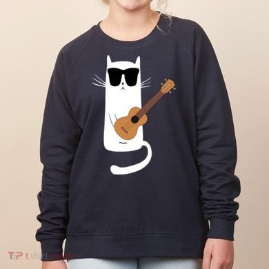 Funny Cat Wearing Sunglasses Playing Ukulele Women's Sweatshirt
